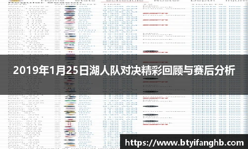 2019年1月25日湖人队对决精彩回顾与赛后分析